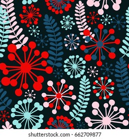 Magic field. Seamless vector pattern with leaves.