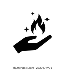 Magic fire in hand icon design. Trick with fire in hand, magic grey icon. isolated on white background. vector illustration
