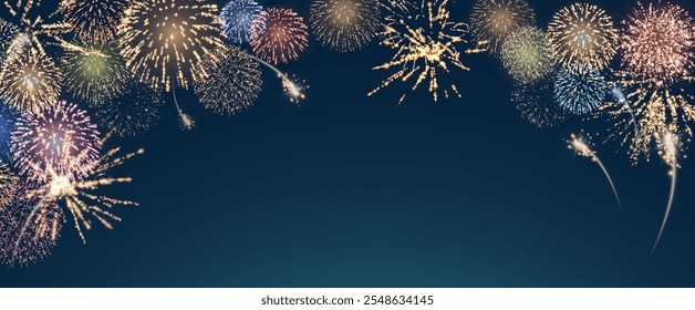 Fogos de artifício mágicos no céu noturno, fundo de Natal para design de férias, cartaz, cartão postal em um fundo transparente, png. Luzes de férias.