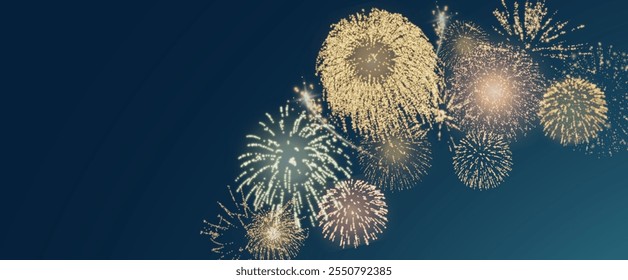 Fogos de artifício mágicos no céu noturno, fundo de Natal para design de férias, cartaz, cartão postal em um fundo transparente, png. Luzes de férias.