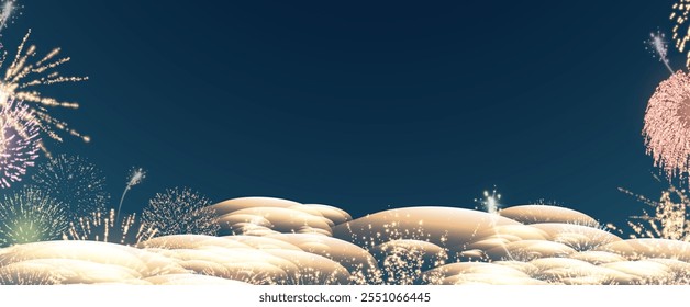 Fogos de artifício mágicos no céu noturno, fundo de Natal para design de férias, cartaz, cartão postal em um fundo transparente, png. Luzes de férias.