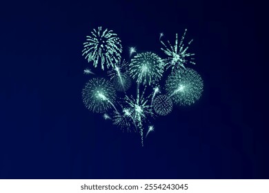 Magic fireworks in the night sky, Christmas background for holiday design, poster, postcard on a transparent background, png. Holiday lights.