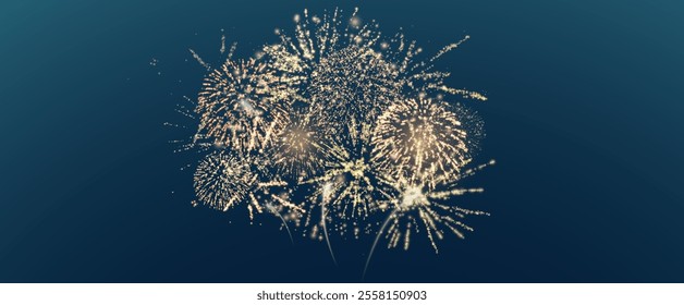 Magic fireworks in the night sky, Christmas background for holiday design, poster, postcard on a transparent background, png. Holiday lights.