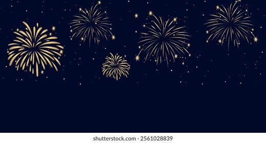 Magic fireworks in the night sky, Christmas background for holiday design, poster, postcard on a blue night sky background, Png. Holiday lights, Pyrotechnics and fireworks banner with holiday.