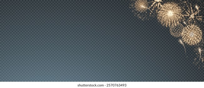 Magic fireworks in the night sky, Christmas background for holiday design, poster, postcard on a transparent background, png. Holiday lights.