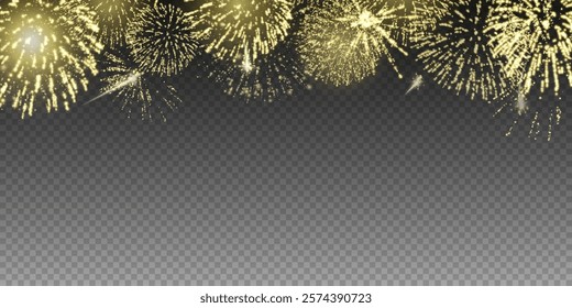 Magic fireworks in the night sky, Christmas background for holiday design, poster, postcard on a transparent background, png. Holiday lights.