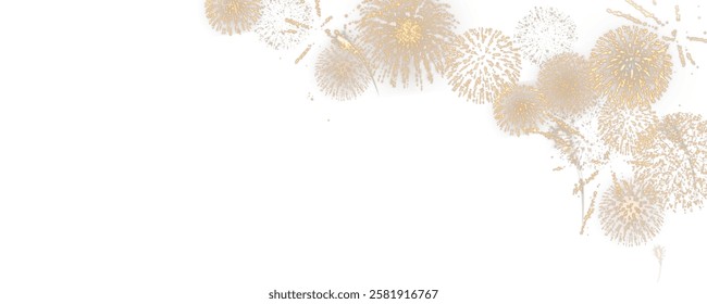 Magic fireworks in the night sky, Christmas background for holiday design, poster, postcard on a transparent background, png. Holiday lights.