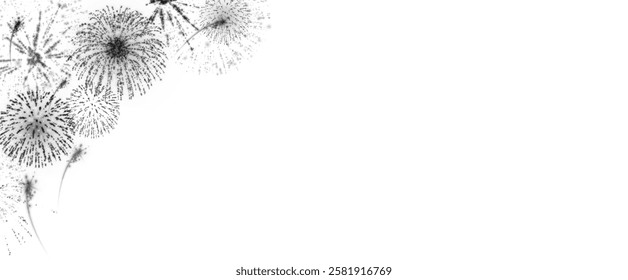 Magic fireworks in the night sky, Christmas background for holiday design, poster, postcard on a transparent background, png. Holiday lights.