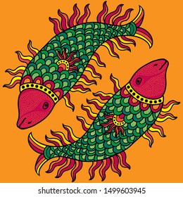 "Magic Fish". Digital illustration suitable for posters, textile,  greeting cards