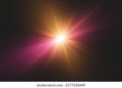 Magic flash of star and lens light rays, spark explosion, line effect.