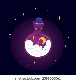 magic flask, witch bottle, magic potion vector illustration, elixir bottles, halloween potion bottle, hand drawn mystical doodle design element, magic and sorcery doodle set
