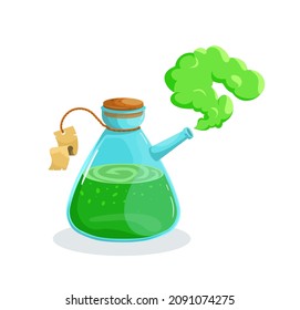 Magic flask Witchcraft glass potion bottle with elixir Vector Game icon Design. Potion vial cartoon Isolated illustration, chemistry element 