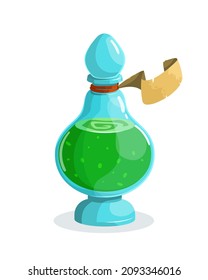Magic flask Witchcraft glass potion bottle with elixir Vector Game icon Design. Potion vial cartoon Isolated illustration, chemistry element 
