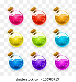 Magic Flasks color set, On a transparent background. Vector illustration