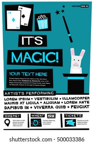 It's Magic! (Flat Style Vector Illustration Magic Quote Poster Design) Event Invitation with Venue and Time Details