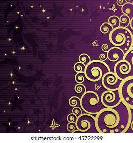 Magic floral background with golden curles