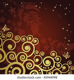 Magic floral background with golden curles.