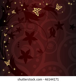 Magic floral background with golden curles.