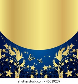 Magic floral background with golden curles.