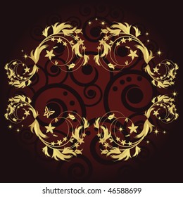 Magic floral background with golden curles.