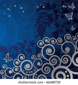 Magic floral background with silver curles.