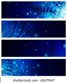 magic floral neon web banner set in blue