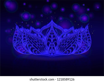 Magic flower and glows on the black background. Symbol of buddhism