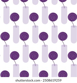 Magic flower in test tube in trendy monochrome purple Seamless pattern Isolated Greeting background