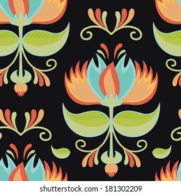 Magic flowers, colorful seamless background