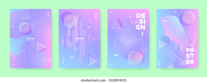 Magic Fluid Pattern. Fantasy Hologram Background. Blue Memphis Elements. Neon Liquid Shapes.  