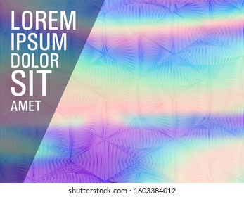 Magic flyer neon hologram texture vector background. Fluid shimmer overlay elements. Hipster neon holographic gradient template for flyer design.