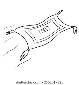 magic flying carpet illustration hand drawn outline vector