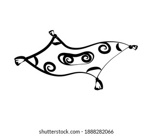 Magic flying carpet on a white background. Silhouette. Vector illustration.