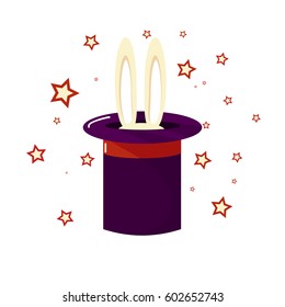 Magic focus. Ears Rabbit or bunny appear from the magic top hat.