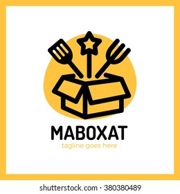 Magic Food Box Logo. Line surprise eat logotype