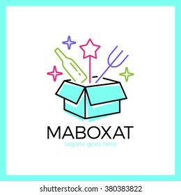 Magic Food Box Logo. Line surprise eat logotype