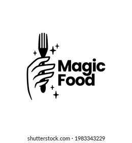 magic food fork hand logo vector icon illustration
