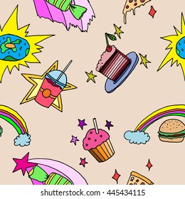 Magic food Seamless background. Hand drawn vector stock illustration.