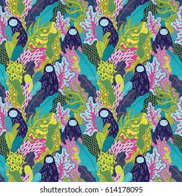 Magic forest. Bright and colorful vector seamless pattern