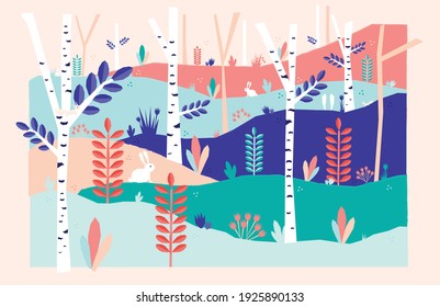 Dibujos ilustrativos vectoriales coloridos del bosque mágico