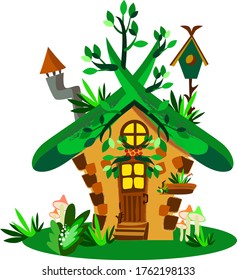 Magic forest cottage on white backround, vector illustration, design concept for children