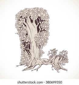 Magic forest hand drawn from trees by a vintage font - L