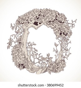 Magic forest hand drawn from trees by a vintage font - O