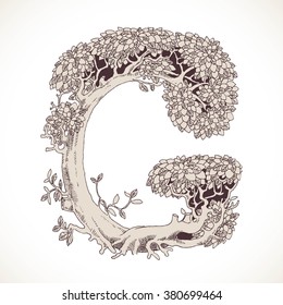 Magic forest hand drawn from trees by a vintage font - G