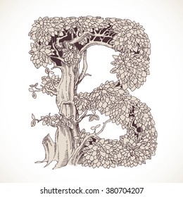 Magic forest hand drawn from trees by a vintage font - B