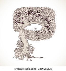 Magic forest hand drawn from trees by a vintage font - P