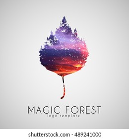 Magic forest logo. Leaf trees logo. Beautiful logo. Creative logo