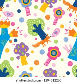 Magic forest. Seamless pattern in cartoon style.