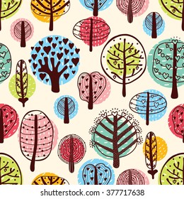 Magic forest. Seamless pattern in cartoon style.