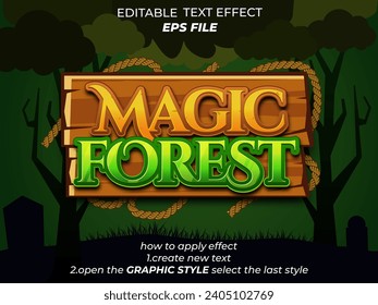 magic forest text effect, font editable, typography, 3d text for medieval fantasy and  rpg games. vector template